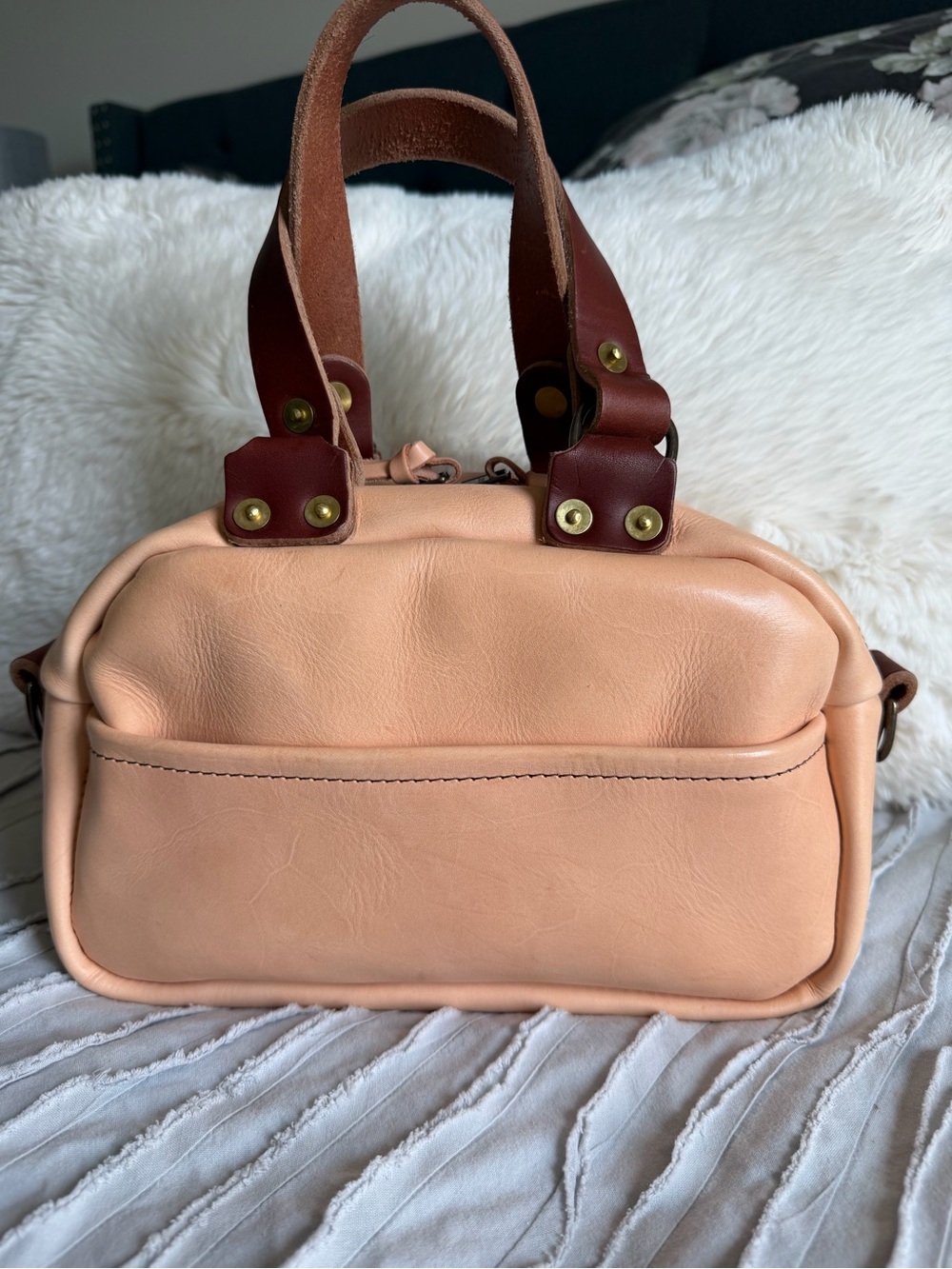 Go Forth Goods Natural Veg Tan Mini Hoffman with Saddle handles and crossbody
